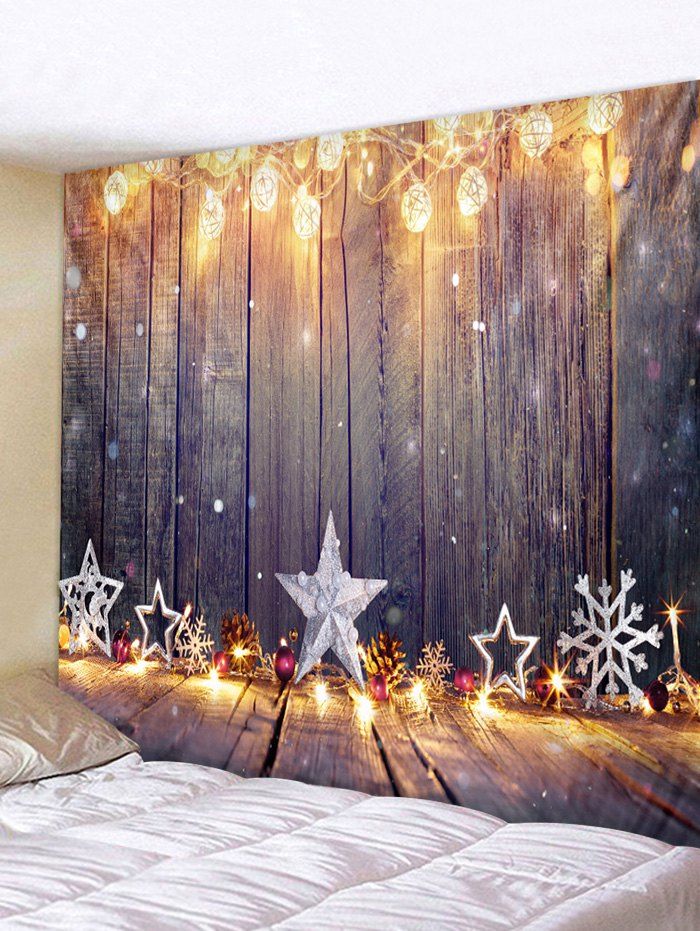 

Christmas Snowflake Star Print Wall Tapestry Art Decor, Wood