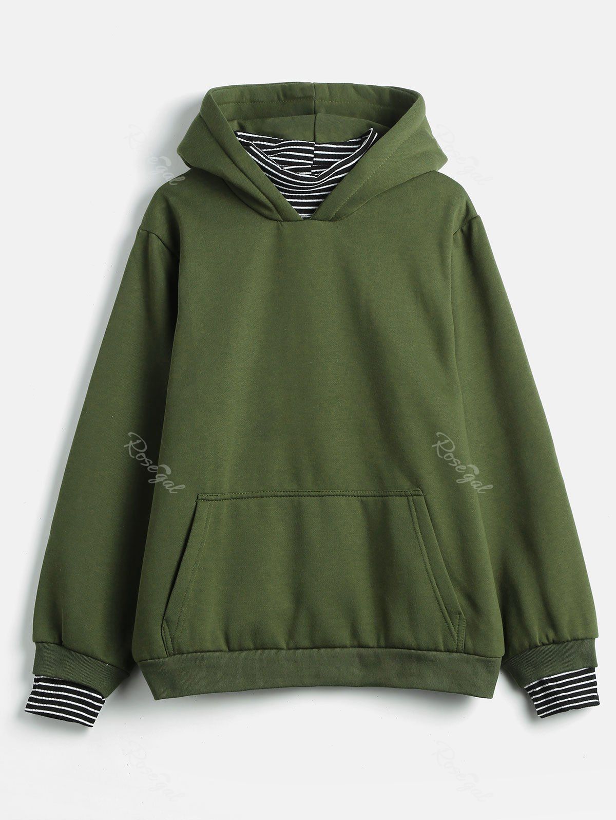

Plus Size Striped Detail Hoodie, Army green