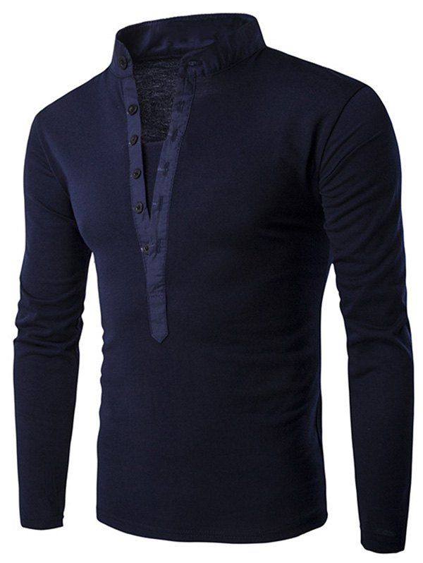 

Stand Collar Long Sleeve Solid T-shirt, Cadetblue