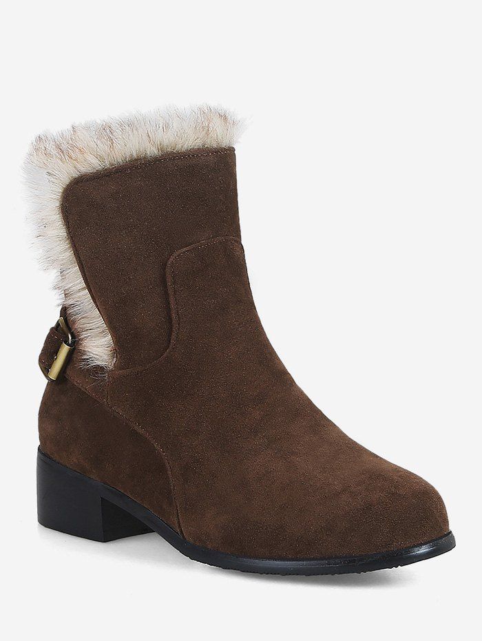 

Plus Size Buckle Faux Fur Suede Snow Boots, Deep brown