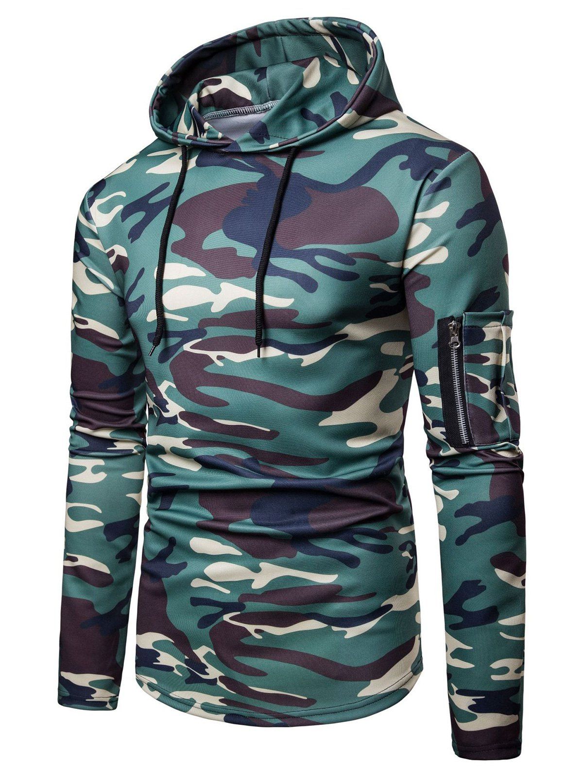 

Camo Print Casual Pullover Hoodie, Sea green