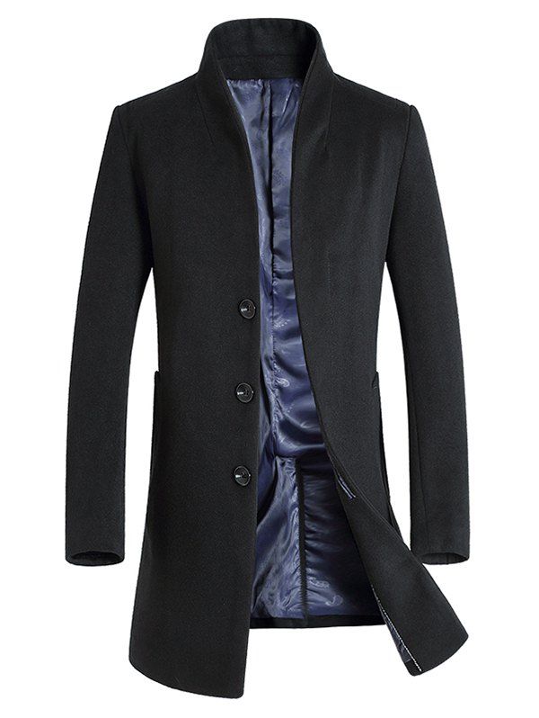 

Stand Collar Solid Color Coat, Black