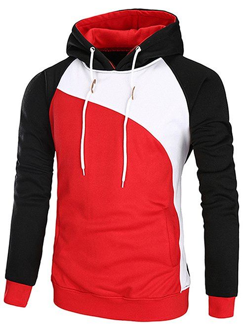 

Casual Color Blocking Pullover Hoodie, Red