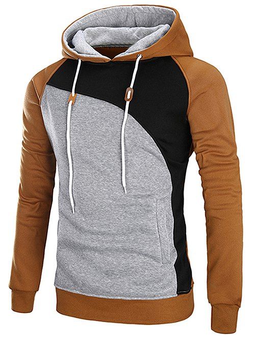 

Casual Color Blocking Pullover Hoodie, Camel brown