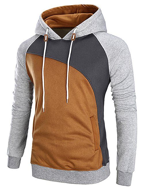 

Casual Color Blocking Pullover Hoodie, Light gray