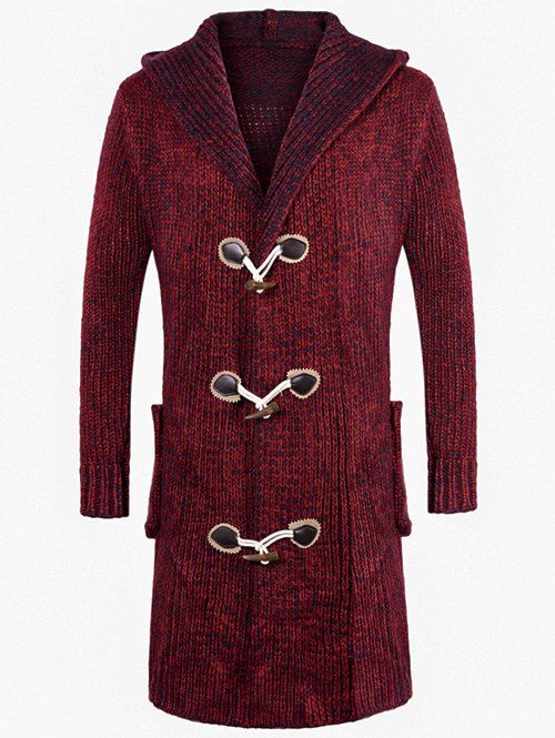 

Longline Hooded Space Dye Duffle Cardigan, Red wine