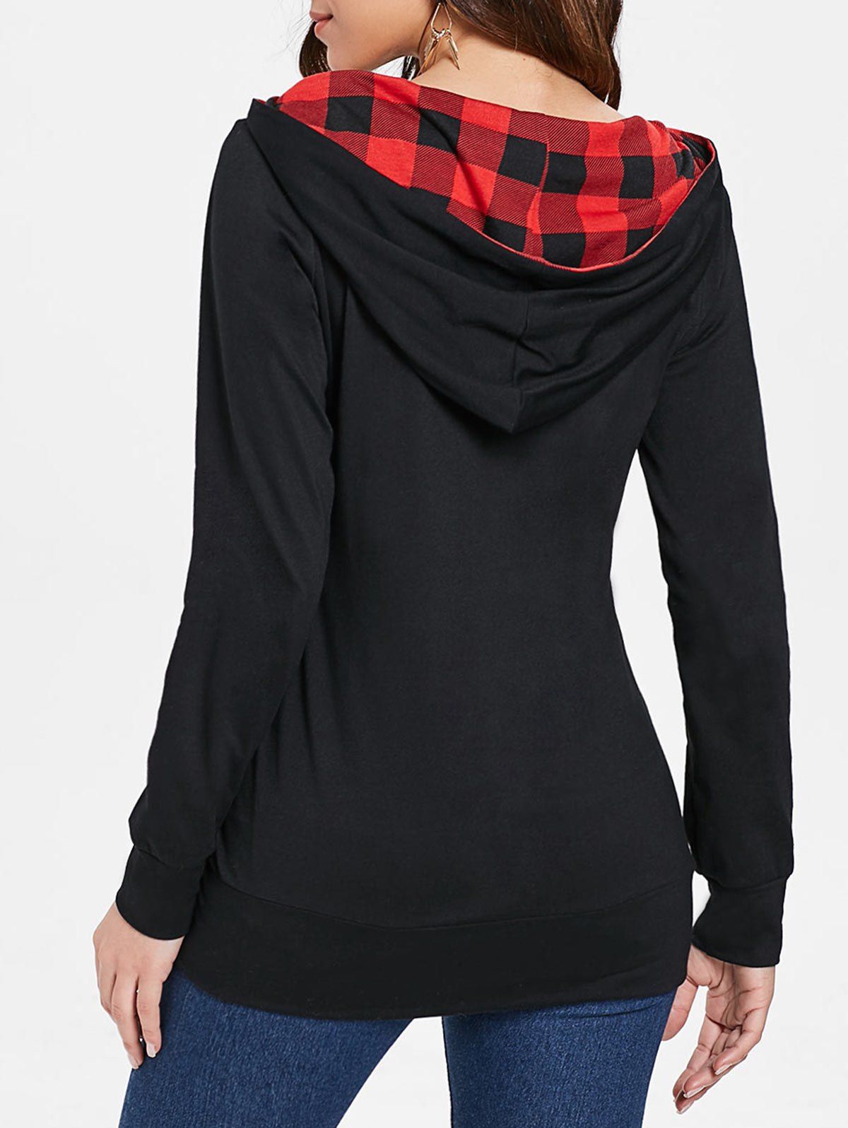 

Tartan Print Kangaroo Pocket Hoodie, Black