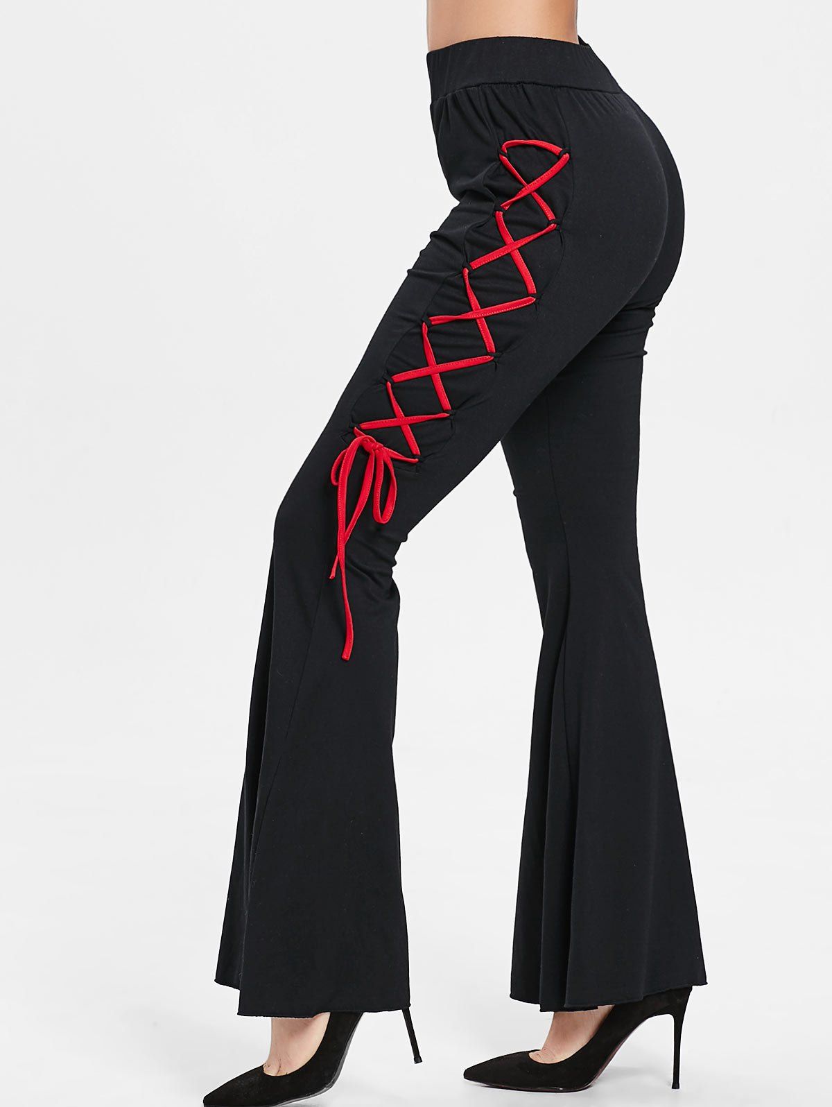 

Criss Cross Side High Waist Flare Pants, Black