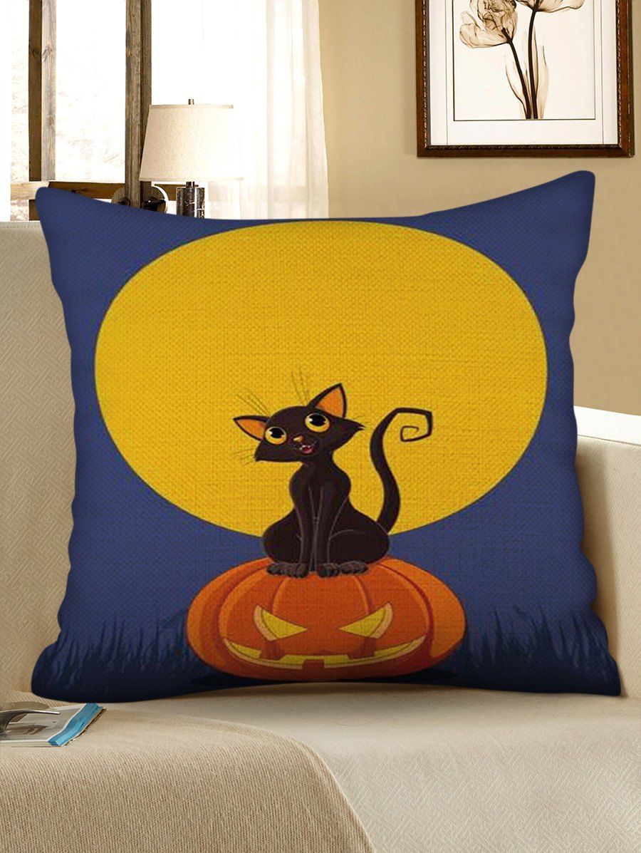 

Halloween Moon Pumpkin Cat Print Decorative Sofa Linen Pillowcase, Multi