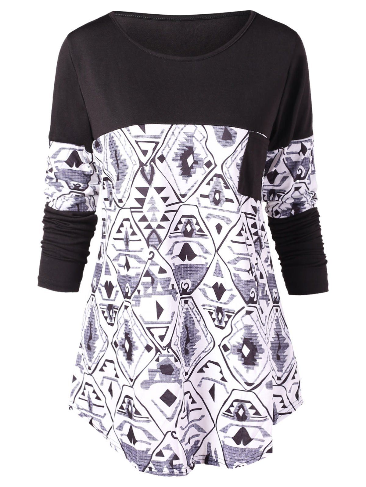 

Tribal Geometric Print Full Sleeve T-shirt, Black