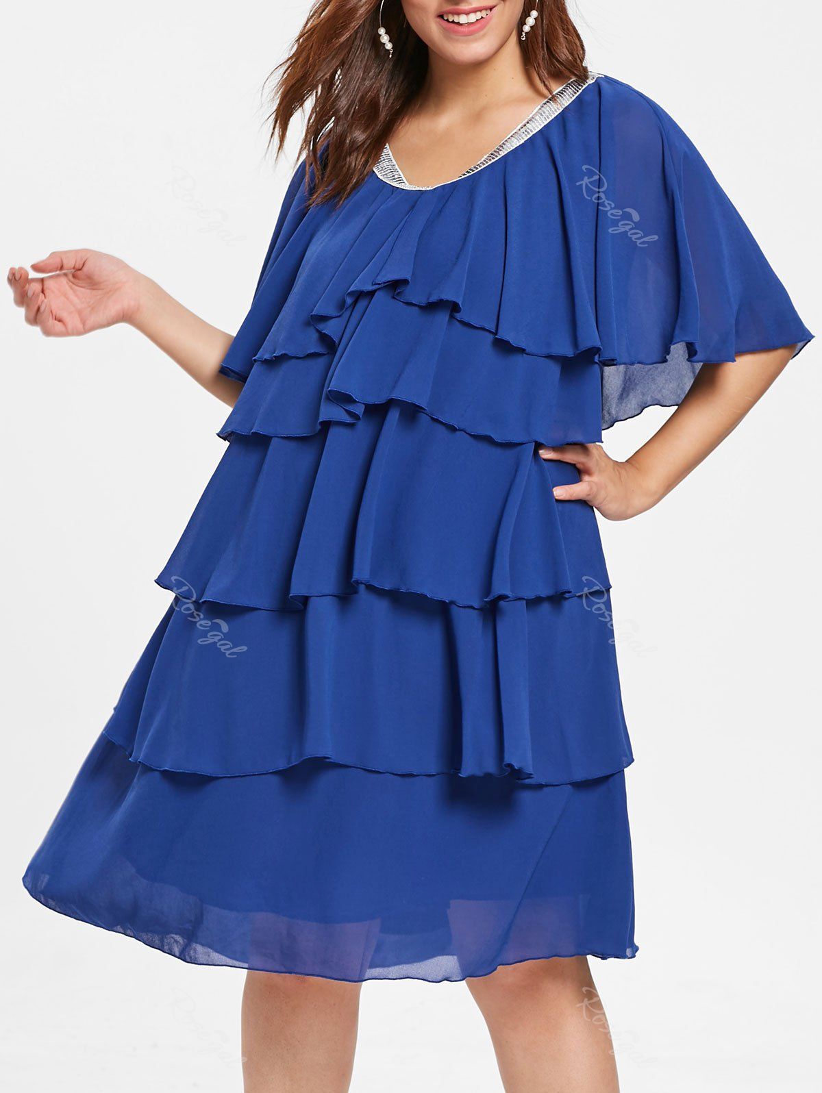 Sequin Embellished Plus Size Ruffle Layered Dress [51% OFF] | Rosegal
