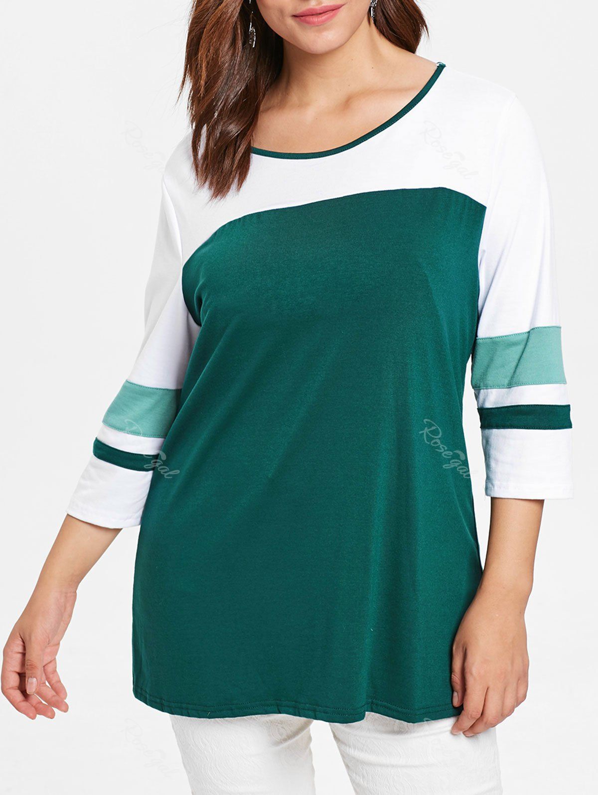 2019 plus size short sleeve color block blouse