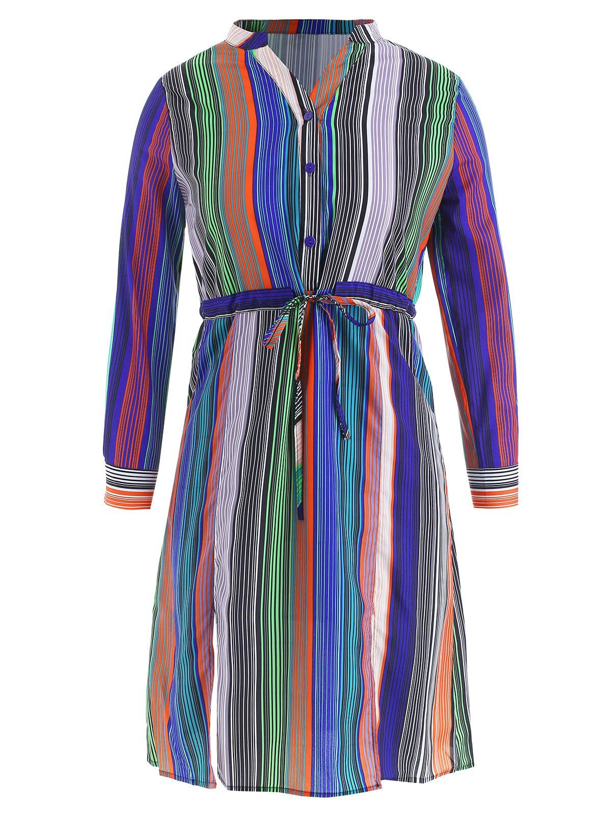 

Drawstring Stripe Henley Dress, Multi