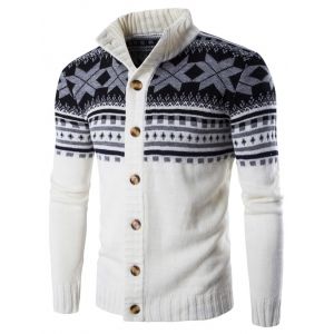

Geometric Snowflake Print Christmas Knitted Cardigan, White