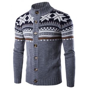 

Geometric Snowflake Print Christmas Knitted Cardigan, Slate gray