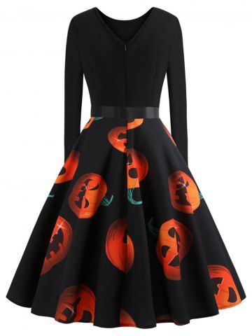 

Plus Size Vintage Pumpkin Halloween Dress, Black