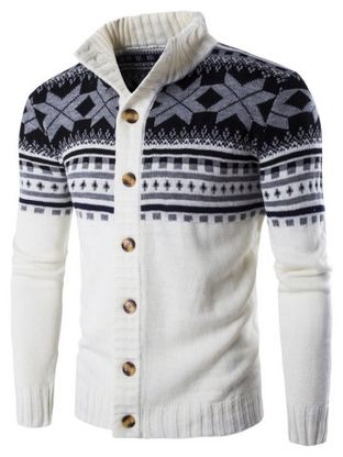 Geometric Snowflake Print Christmas Knitted Cardigan
