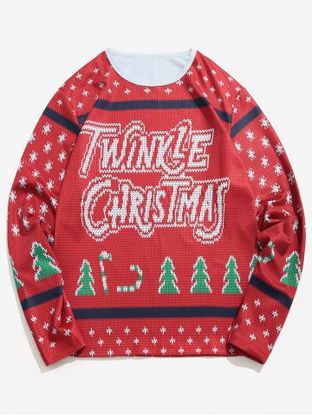 Letter Christmas Tree Knitted Sweater Print T-shirt