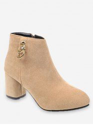 Almond Toe Chunky Heel Short Boots -  