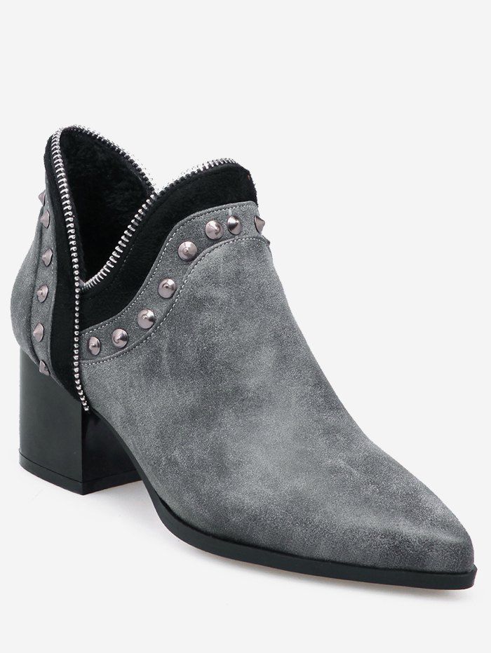 

Plus Size Studded Chunky Heel Ankle Boots, Gray