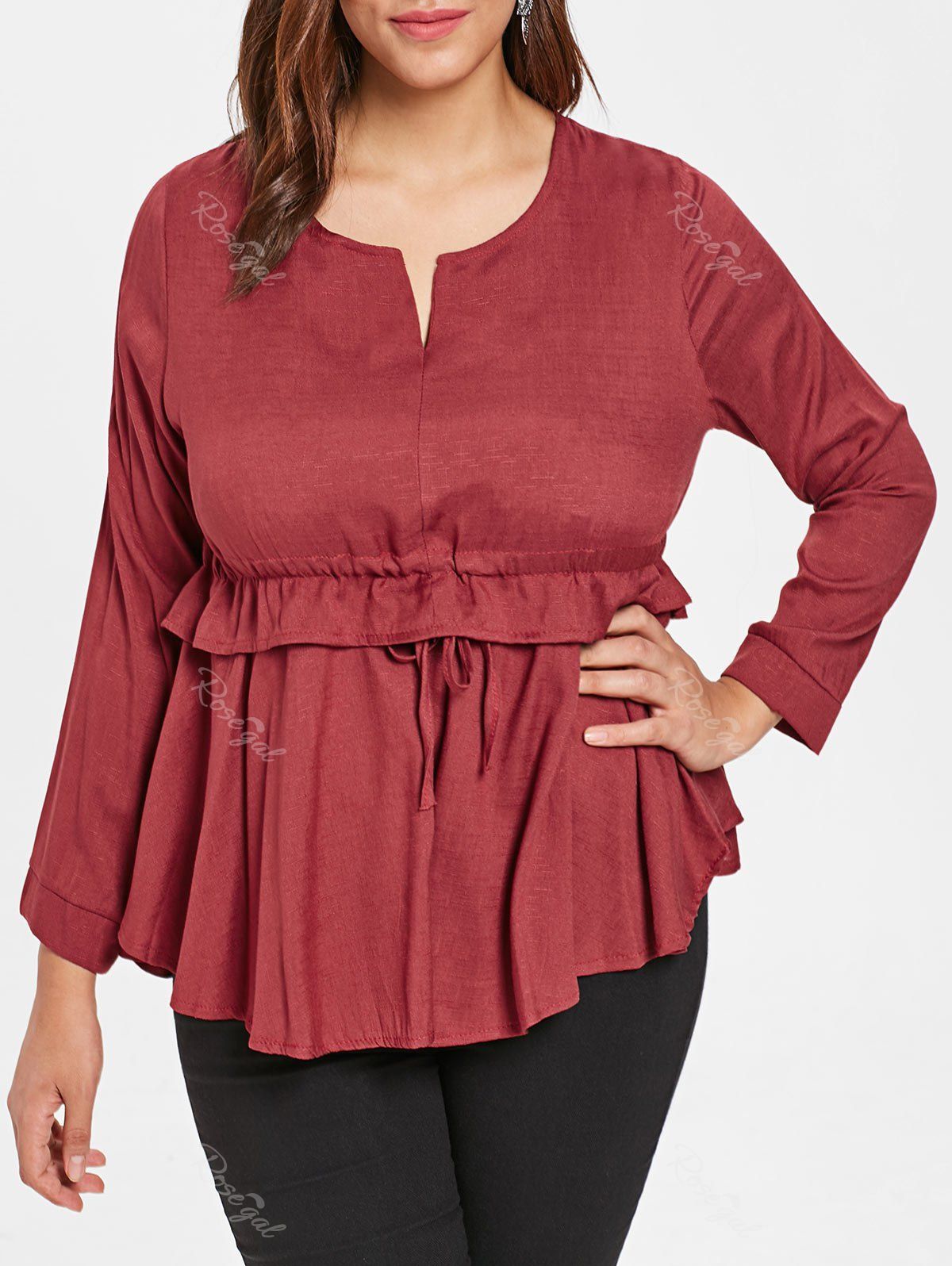 

Plus Size Long Sleeve Skirted T-shirt, Red wine