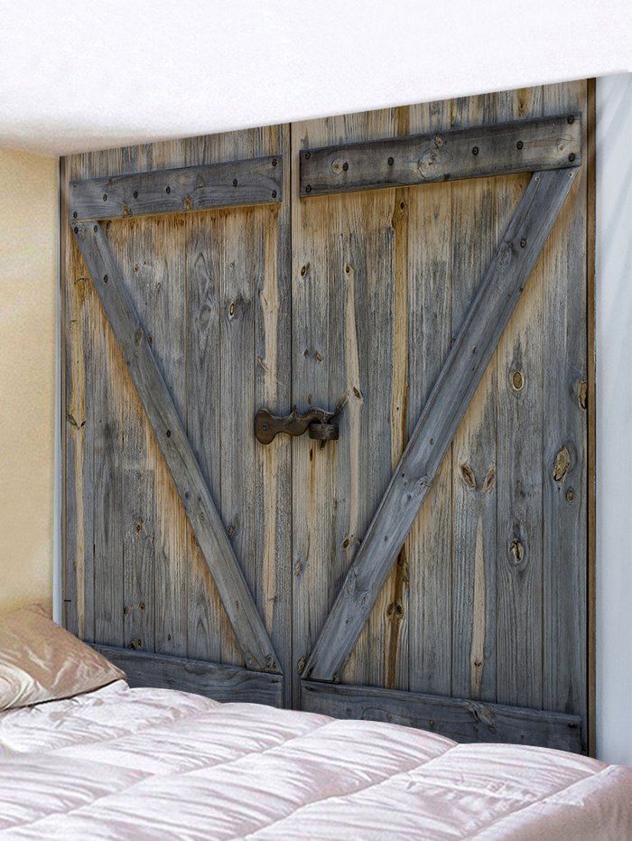 

Wall Hanging Art Retro Wood Door Print Tapestry, Multi