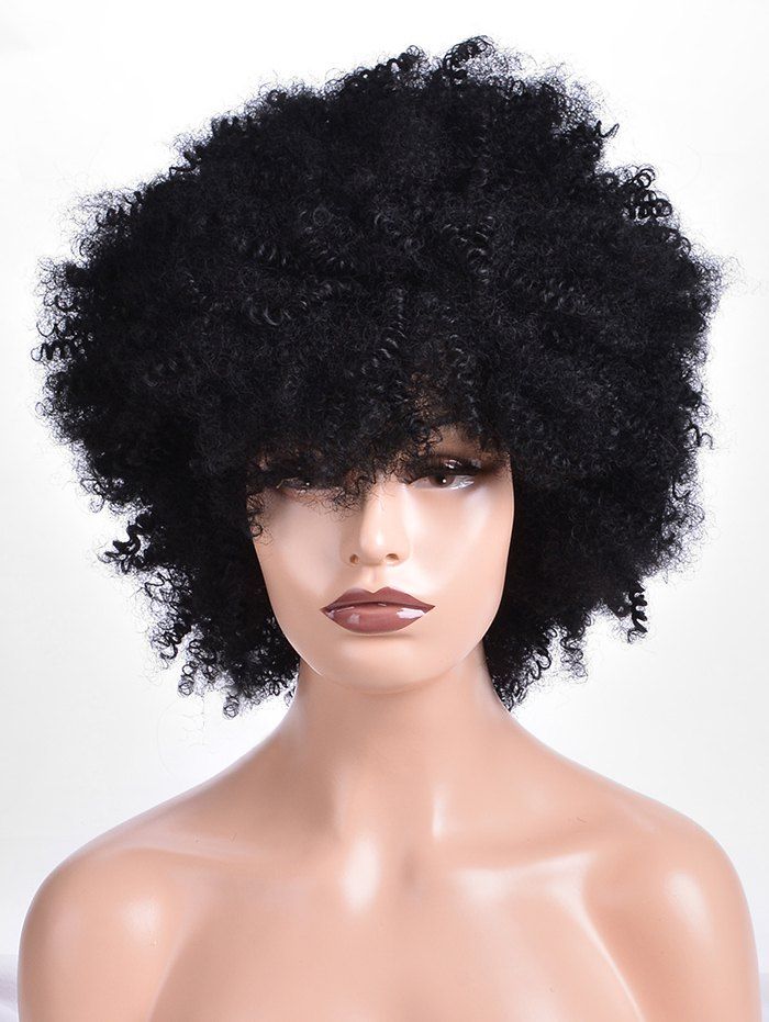 [36% OFF] Short Side Fringe Shaggy Afro Curly Synthetic Wig | Rosegal