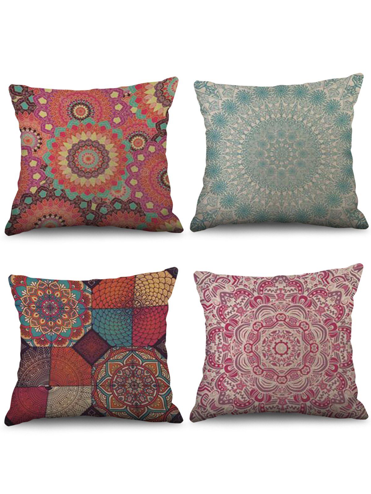 

4 Pcs Mandala Print Decorative Linen Pillowcases, Multi