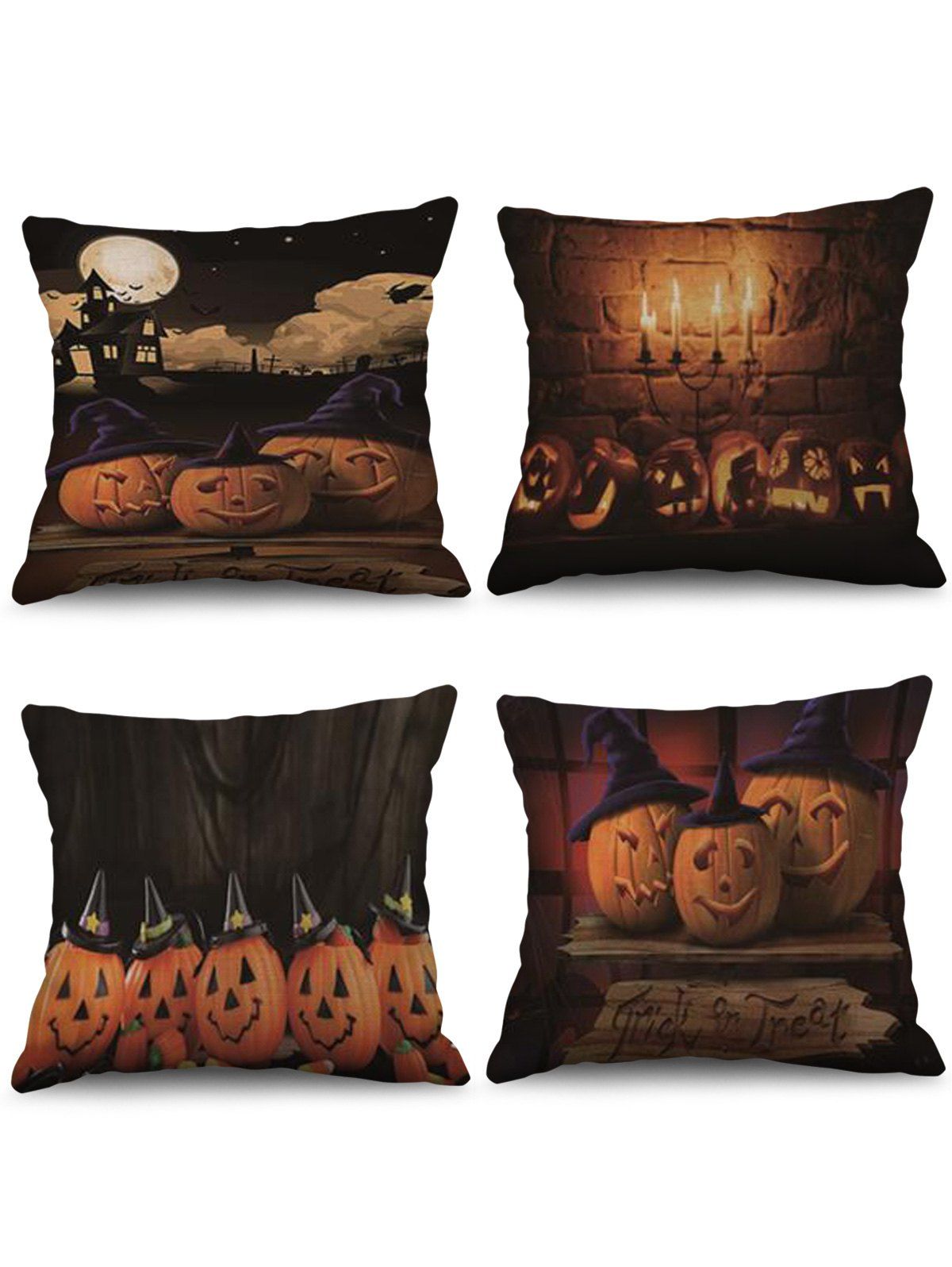 

4 Pcs Halloween Pumpkin Print Decorative Linen Pillowcases, Multi