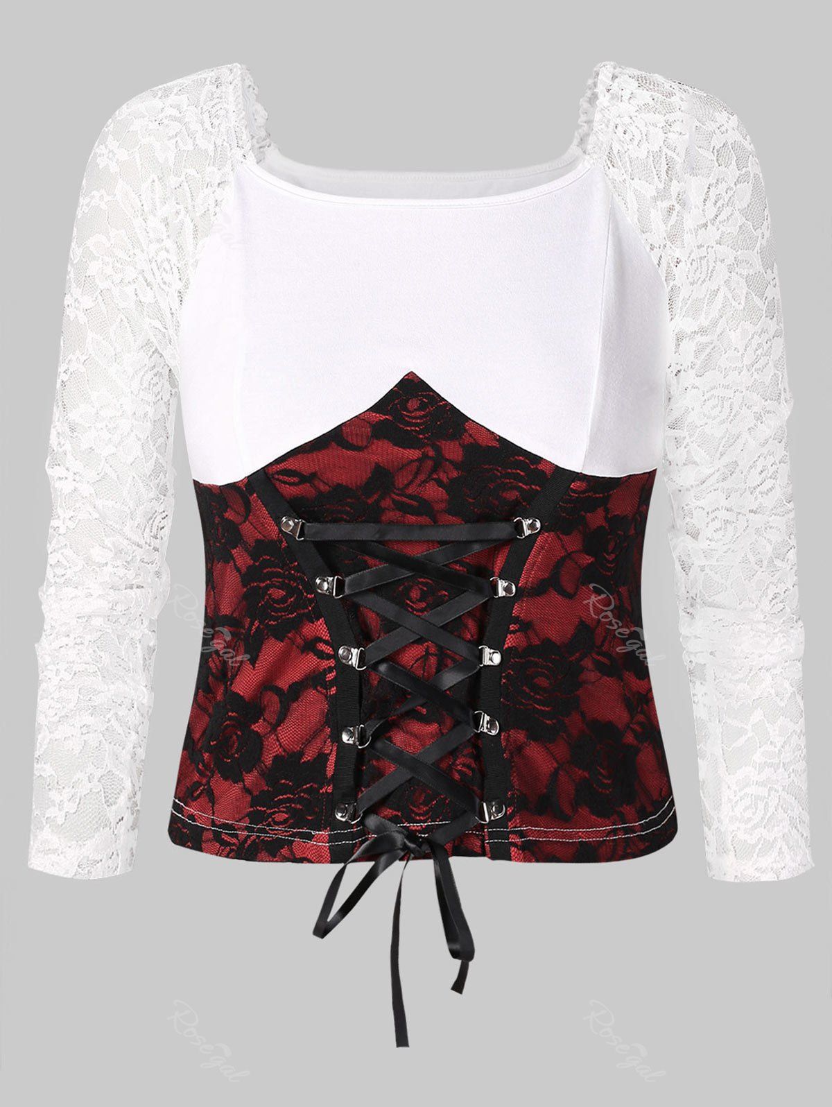 

Plus Size Halloween Lace Insert Corset T-shirt, White