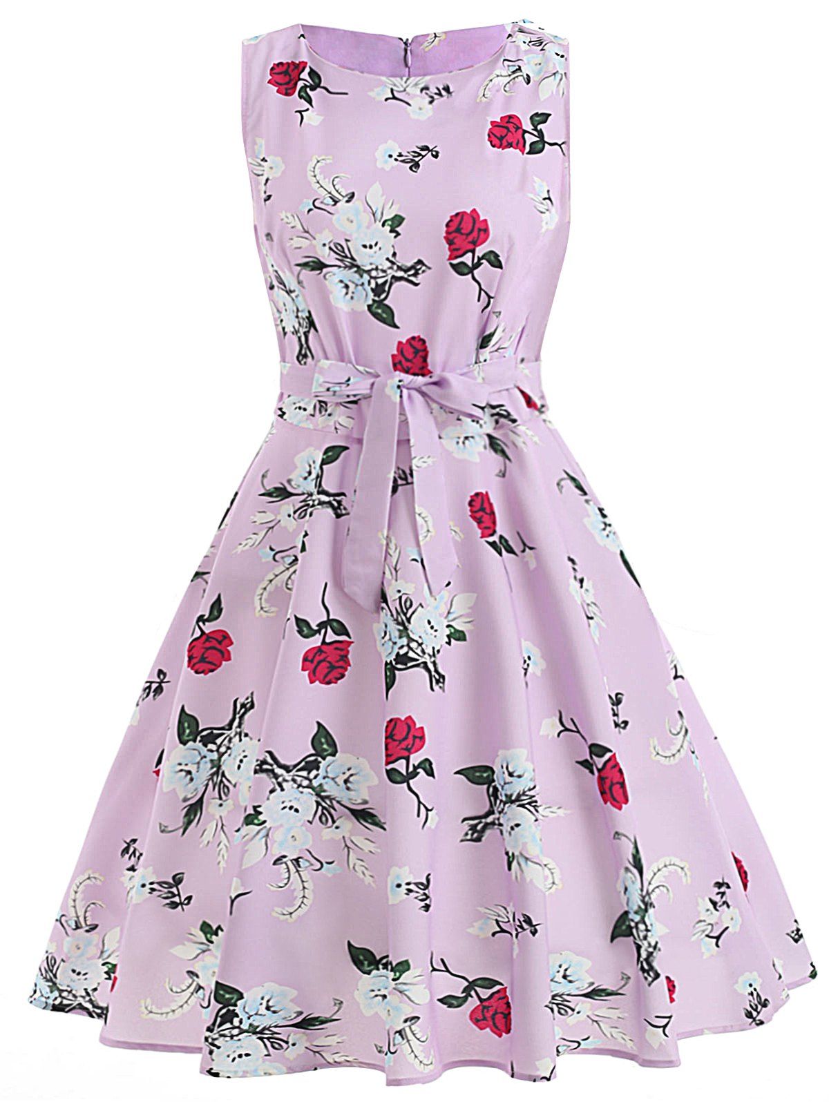 

Flower Sleeveless Belted Dress, Blossom pink