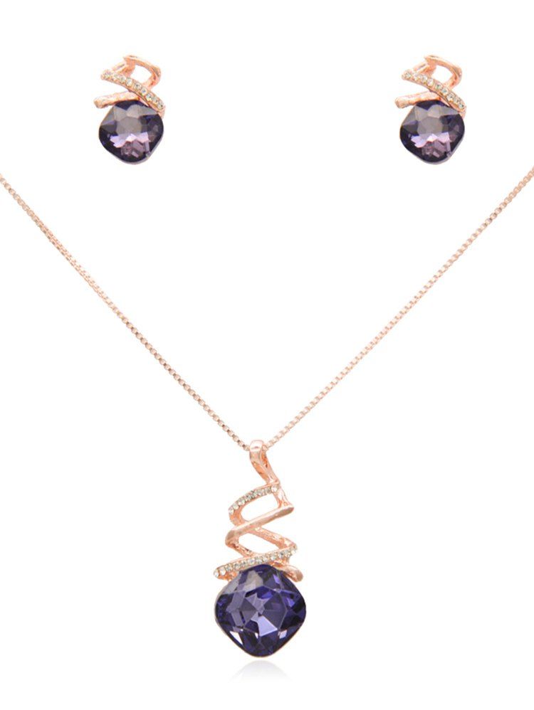 

Artificial Crystal Decoration Chain Necklace Earrings, Purple amethyst
