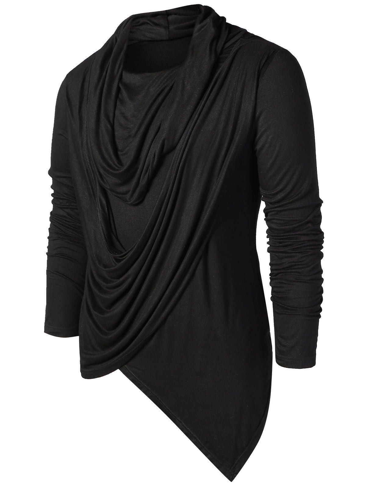 

Asymmetric Pile Heap Collar Solid T-shirt, Black