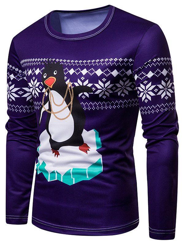

Christmas Penguin Snowflake Long Sleeves Tee, Purple