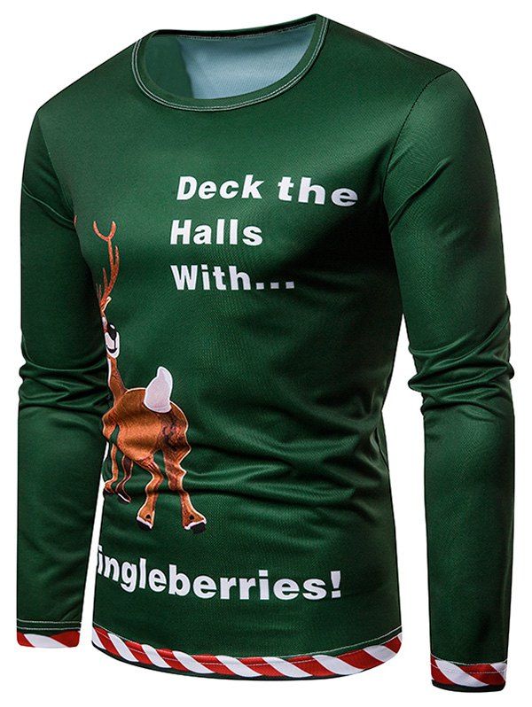 

Graphic Elk Christmas 3D Print Long Sleeves Tee, Green
