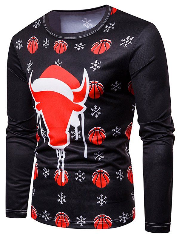 

3D Print Bull Snowflake Christmas Tee, Black
