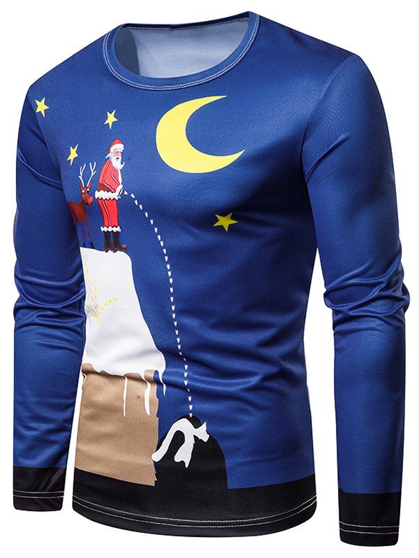 

Christmas Santa Claus and Moon Printed Crew Neck T-shirt, Multi