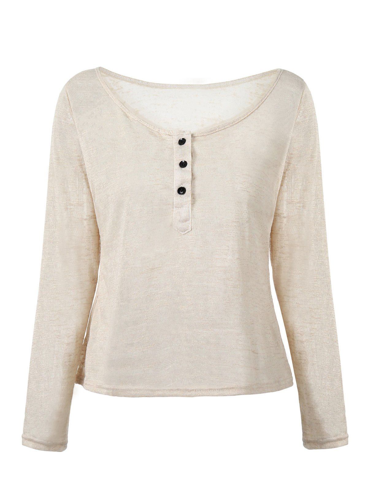 

Women's Stylish Pullover Long Sleeve Scoop Neck Solid Color Blouse, Beige