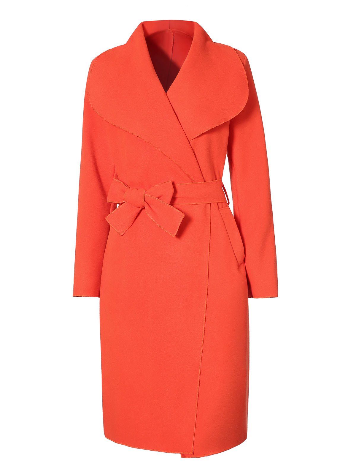 

Belted Long Coat with Pockets, Red