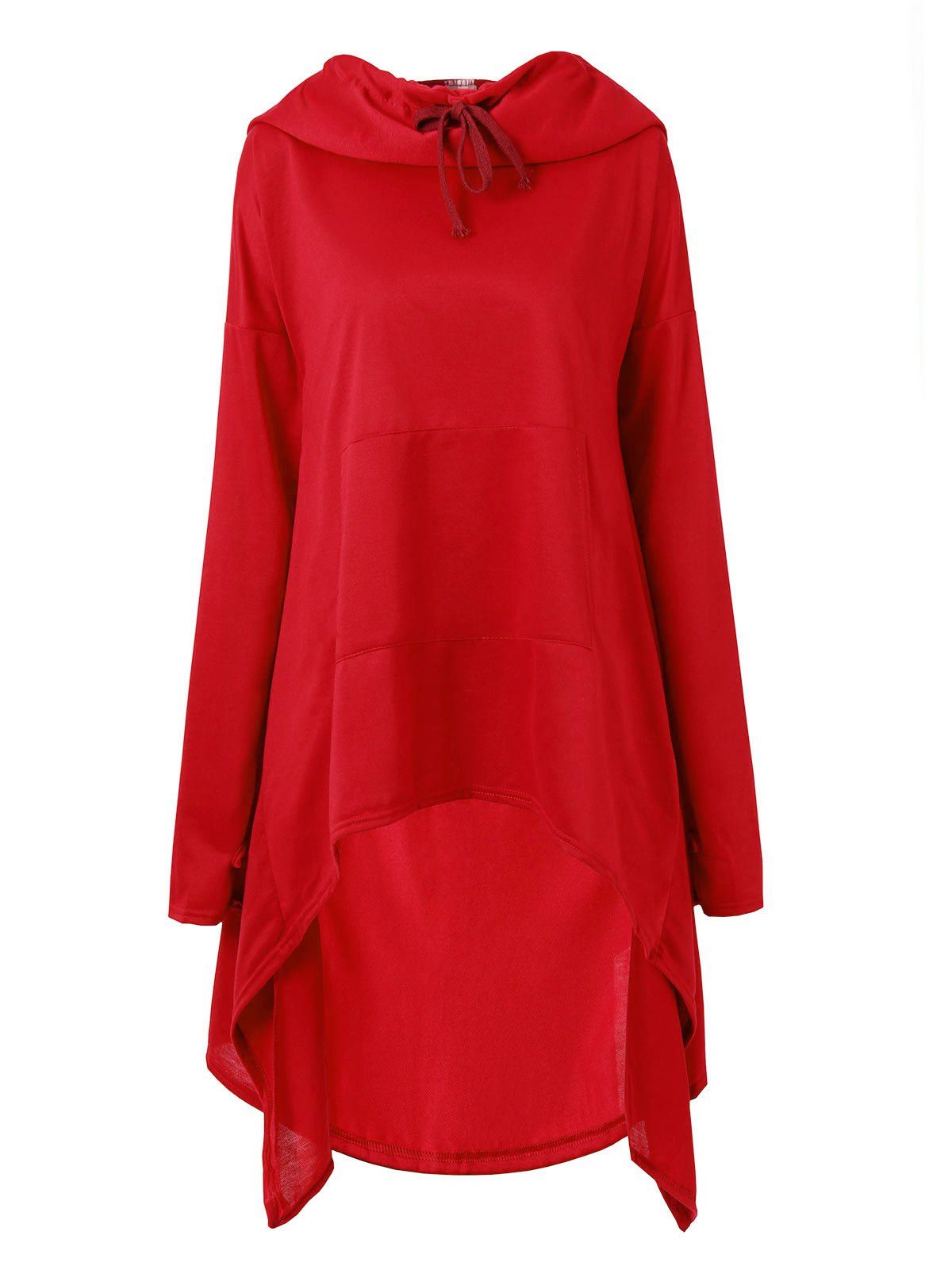 

Funnel Collar Long Sleeve High Low Sweatshirt, Red