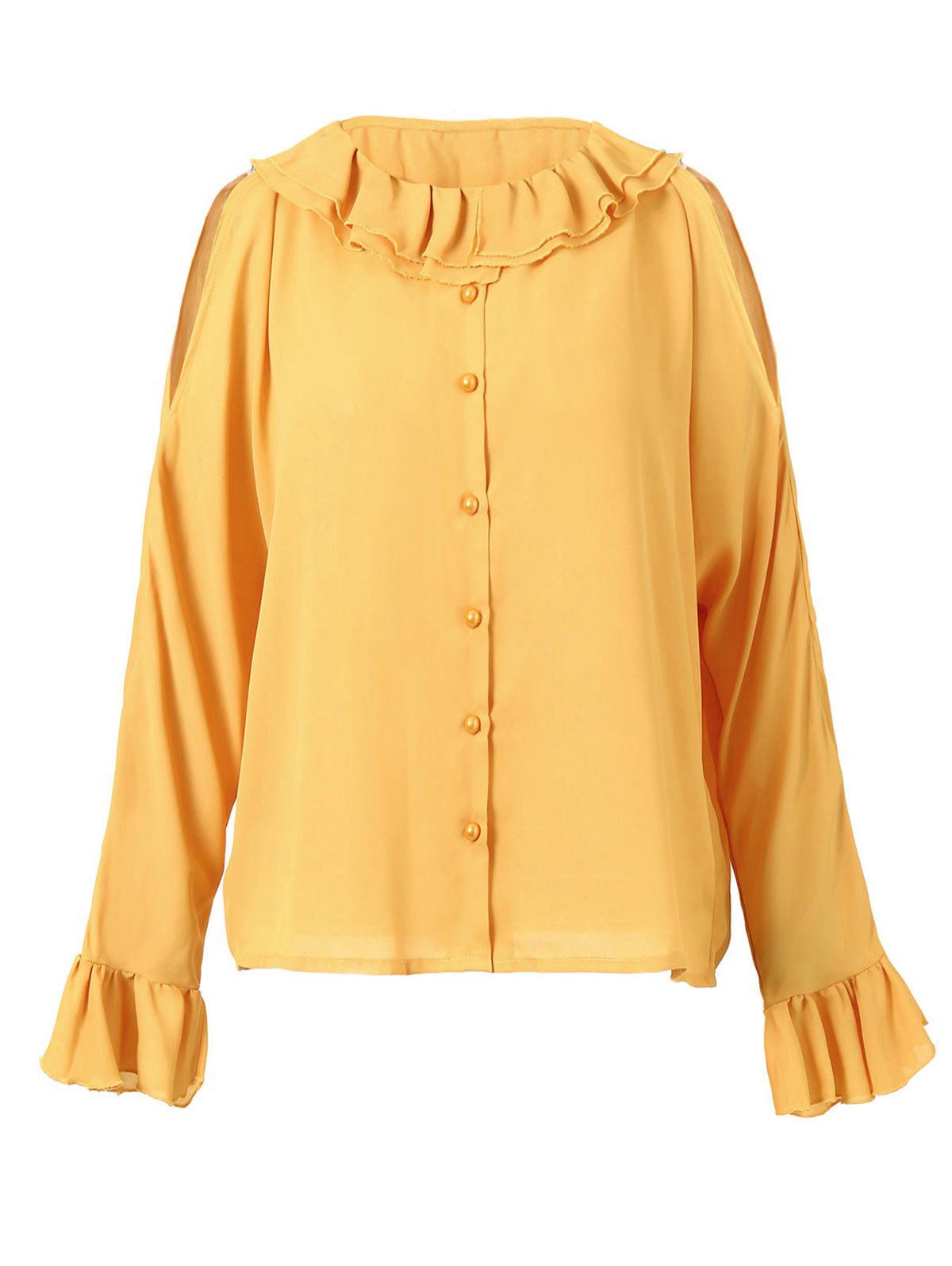 

Split Sleeve Button Up Flounce Blouse, Bright yellow