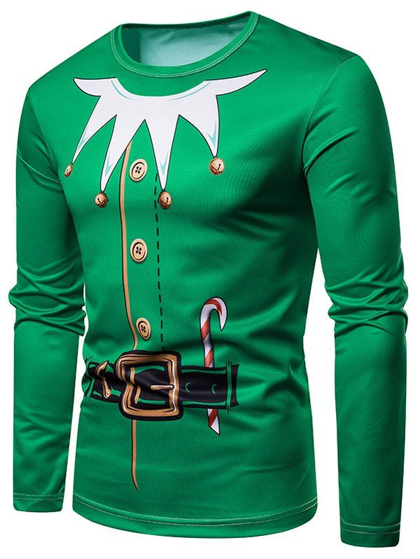 

Crew Neck 3D Button Belt Printed T-shirt, Clover green