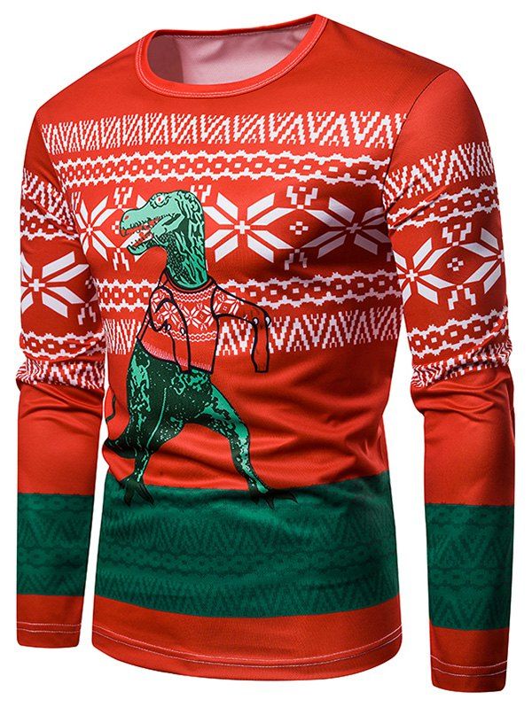 

Crew Neck Christmas 3D Dinosaur Printed T-shirt, Multi