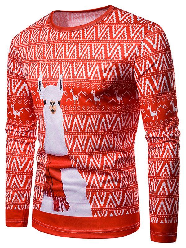 

Christmas Alpaca Printed Long Sleeves T-shirt, Multi