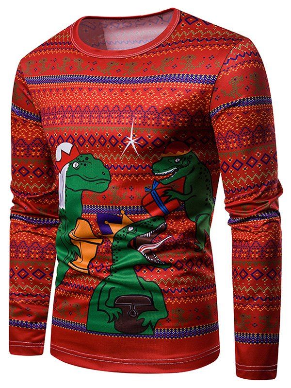 

Christmas Dinosaur Printed Crew Neck T-shirt, Multi