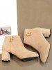Almond Toe Chunky Heel Short Boots -  
