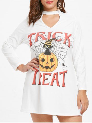 Plus Size Keyhole Halloween Pumpkin Dress - WHITE - 1X