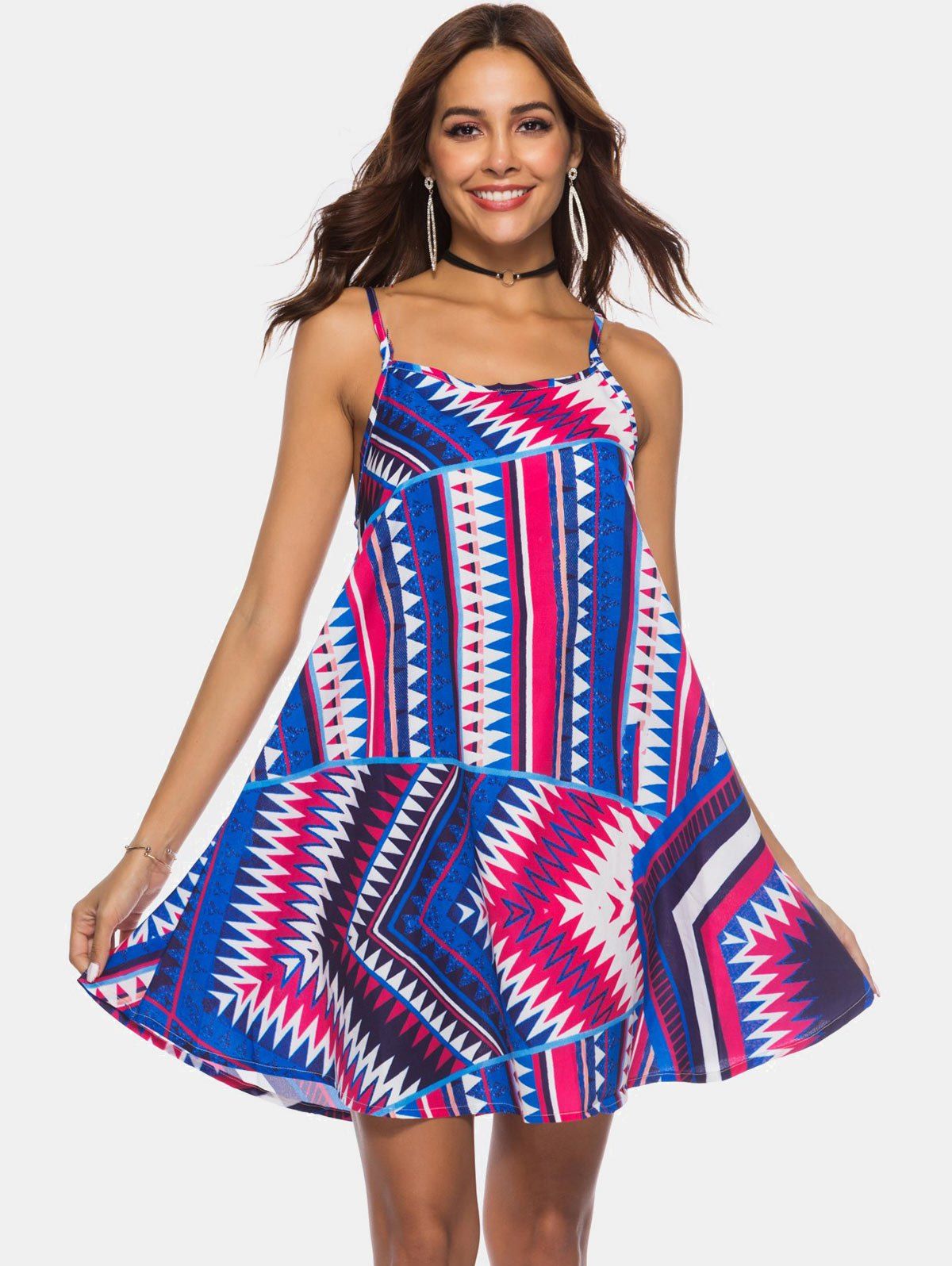 

Spaghetti Strap Zigzag Trapeze Dress, Multi