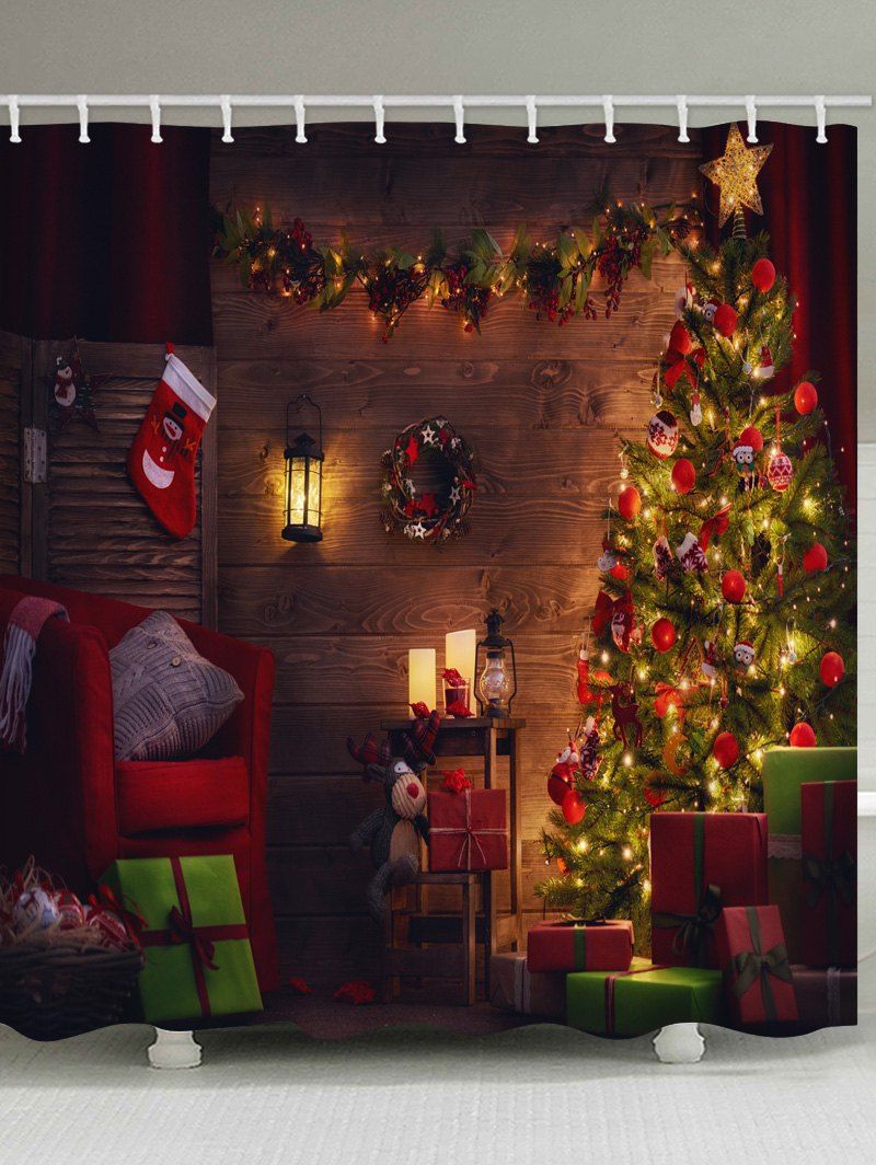 

Christmas Tree Gift Waterproof Bath Curtain, Multi