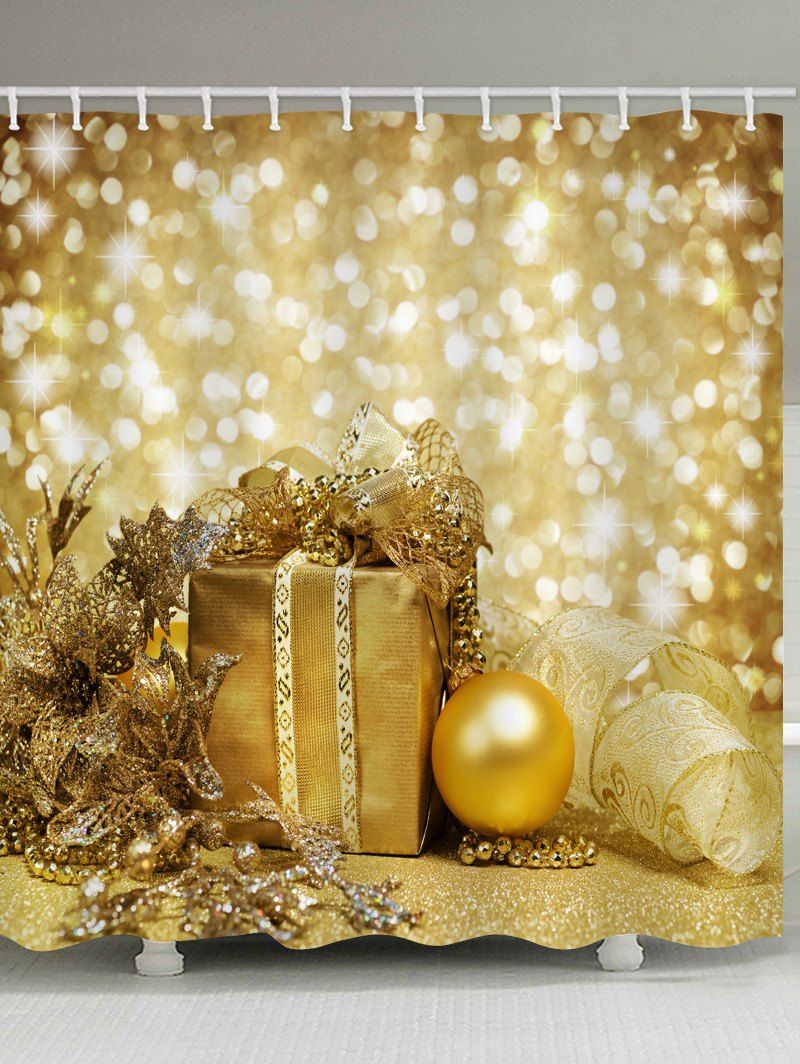 

Christmas Gift Ball Print Waterproof Bath Curtain, Yellow